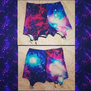 ⚛️👖 neon skies GALAXY Snap Garter Booty Shorts w/leggies NWOT edm rave festival